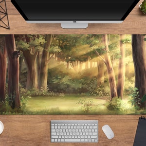 Forest Desk Mat (3 colors), Green Mousepad Anime aesthetics, Cottagecore desk pad boho, xxl brown nature mouse pad, Forest deskmat, 6 sizes