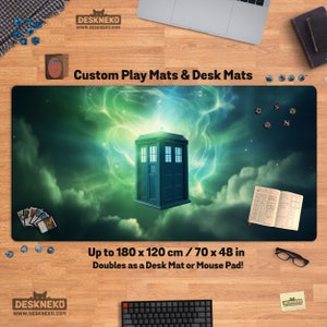 Tapete de mesa/tapete de mesa Dream Voyage, tapete de jogo mtg de cartão tcg costurado, quem dnd dd máquina de viagem no tempo tardis, tapete de mesa/mouse pad personalizado grande gigante