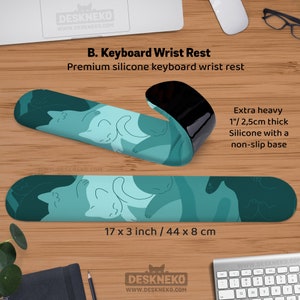 Teal Cats Desk Mat Mouse Pad, Green Mousepad Cute, Kawaii Cat Deskmat xl, Extra Large XXL, Extended table matt led, Aesthetic Office Decor B: 44x8cm / 17.3″x3″ inches