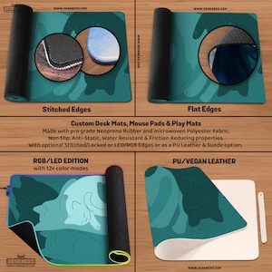 Teal Cats Desk Mat Mouse Pad, Green Mousepad Cute, Kawaii Cat Deskmat xl, Extra Large XXL, Extended table matt led, Aesthetic Office Decor image 7
