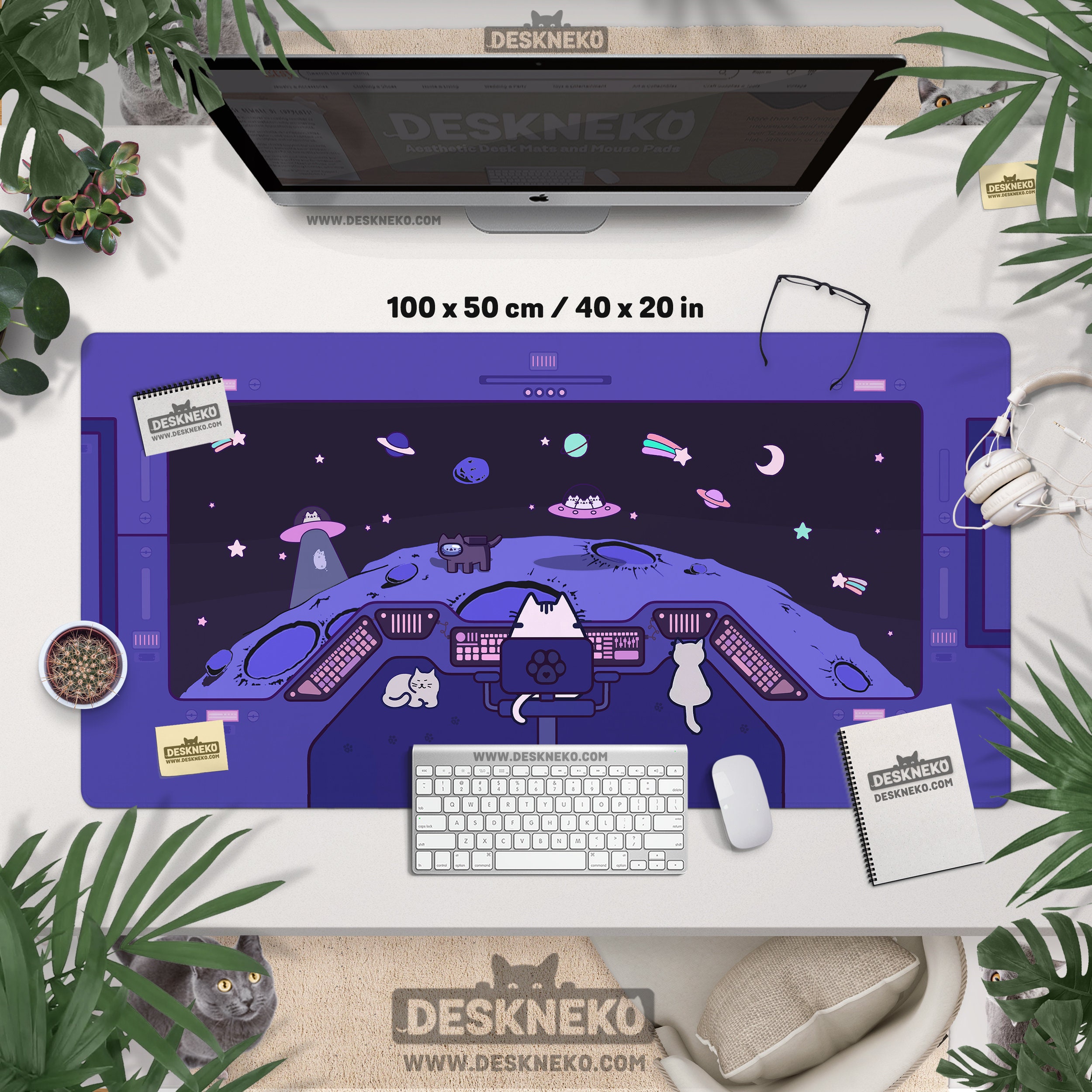 Kawaii Desk Mat Purple Space Cats Mouse Pad Cute Anime - Etsy