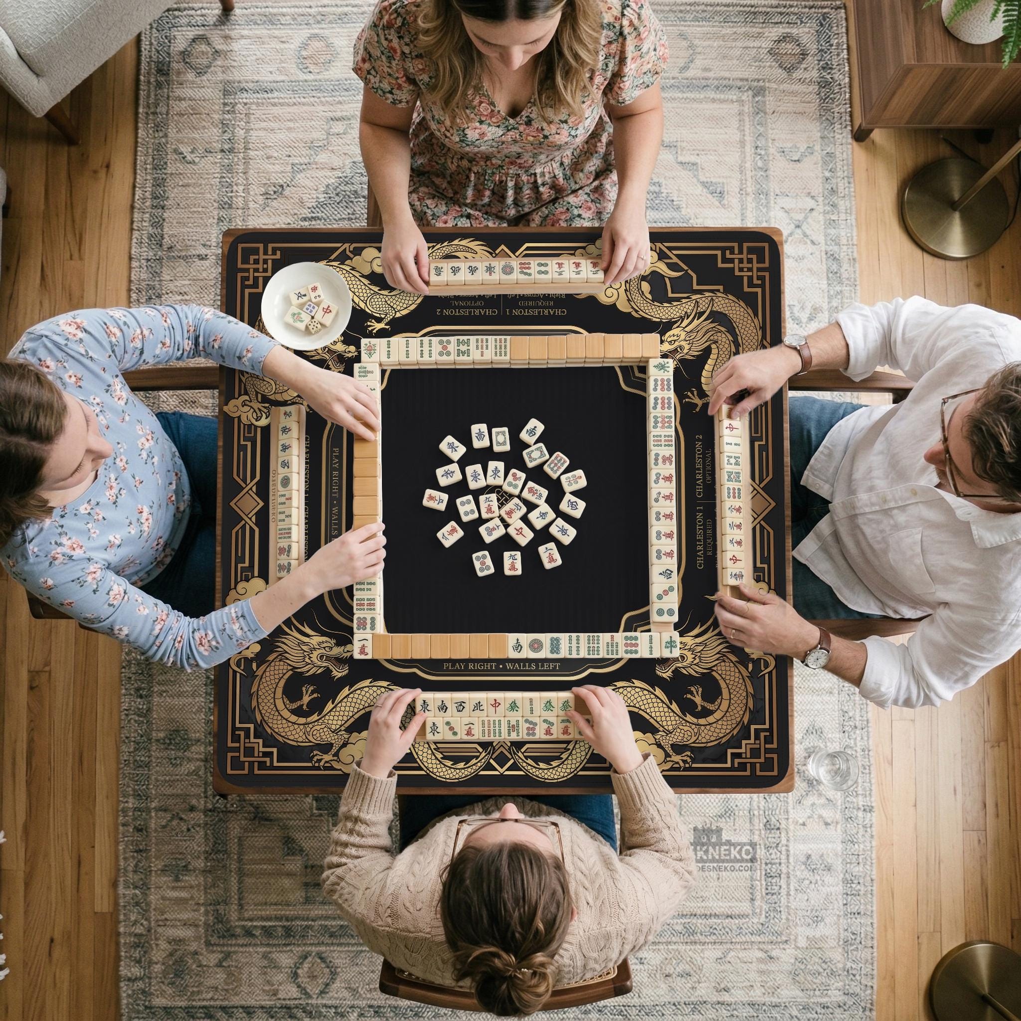 Black Gold Dragon Mahjong Mat image 3