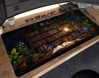 Dark Academia Desk Mat: Mouse pad, Cottagecore Witchy Mousepad xl, Lofi Aesthetic Deskmat, book plant lover table matt, Cozy Cute Mouse Mat