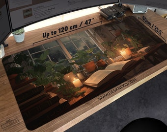 Book Lover Desk Mat: Dark Academia Mouse pad, Cozy Lofi Deskmat, Cute Lo-Fi Witchy cottagecore, Extra Large mousepad, Aesthetic decor gift