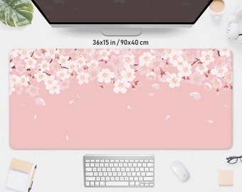 Cherry Blossom Desk Mat pink, Sakura Mousepad flower, pastel peach lofi anime aesthetic, kawaii gaming keyboard mouse pad xxl deskmat kawai