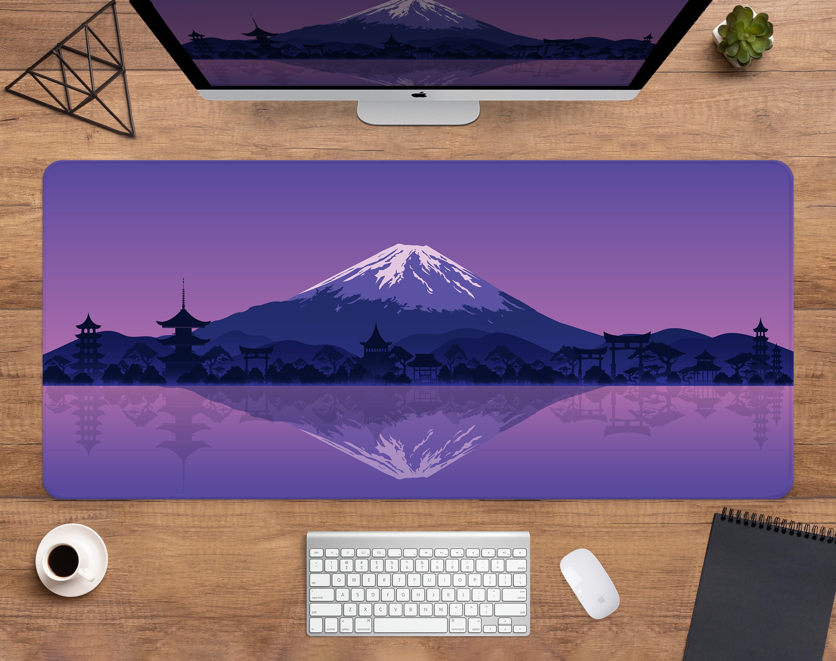 Fuji Landscape Deskmat Purple, Japanese Mountain Mousepad XL