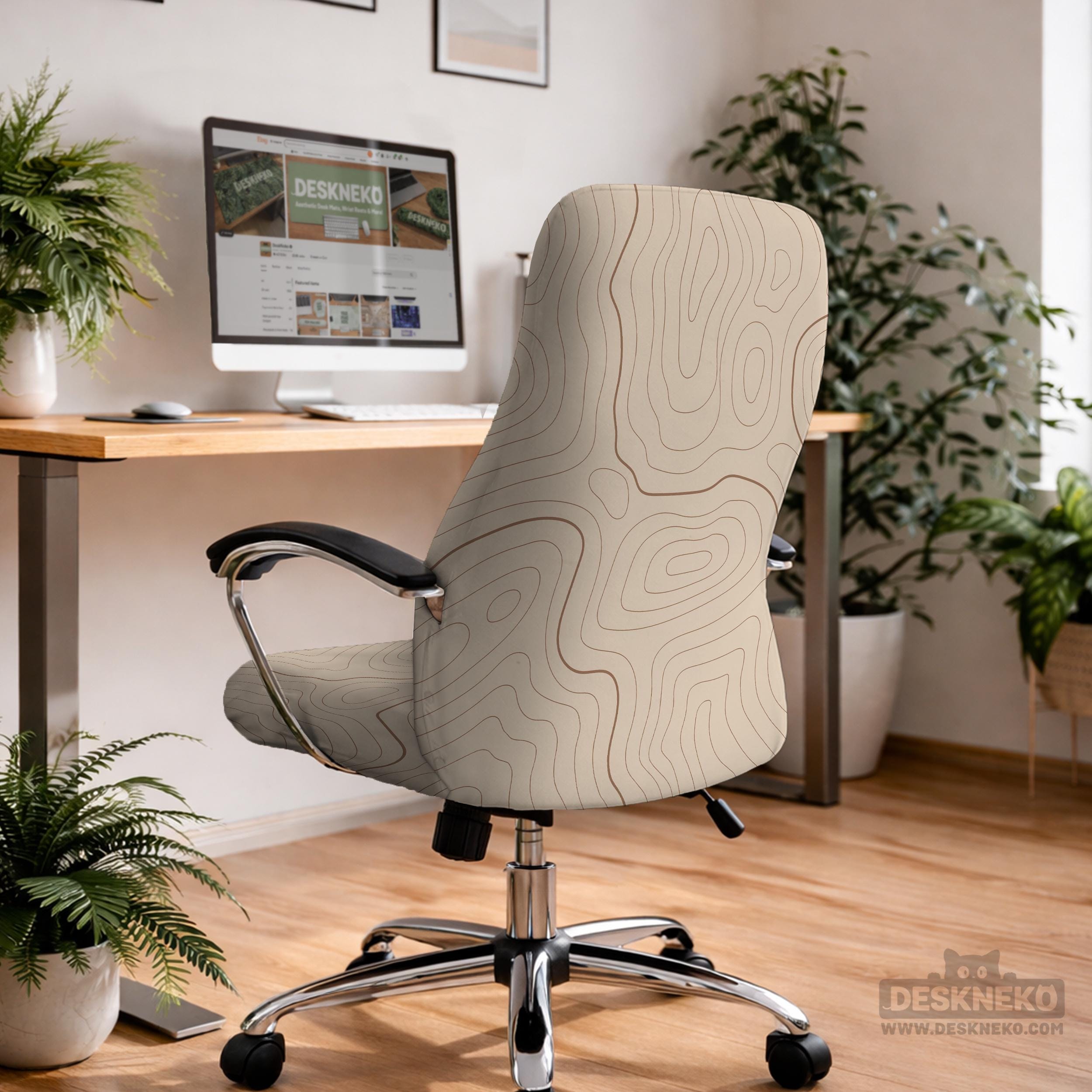 Beige Topographic Chair Cover image 3