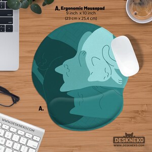 Teal Cats Desk Mat Mouse Pad, Green Mousepad Cute, Kawaii Cat Deskmat xl, Extra Large XXL, Extended table matt led, Aesthetic Office Decor A: 22x25cm / 9″x10″ inches