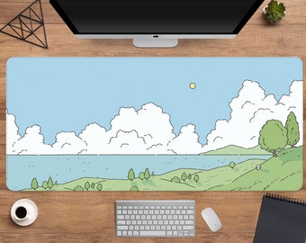 Nature Mousepad Cute, Minimalistic desk mat, kawaii anime animals mouse pad, bunny bear and cat desk pad, extra large nature mouse pad