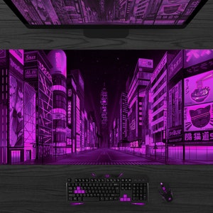 Gaming skrivbordsmatta xl, Tokyo Street musmatta, extra stor skrivbordsmatta anime, Grön turkos Vaporwave Skyline/City skrivbordsmatta, XXL musmatta C
