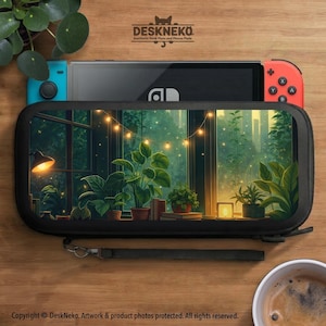 Cozy Lofi Plants Case for Nintendo Switch, Game card slot cartridge holder Witchy hard shell skin dock cover, green lite/oled carrying pouch