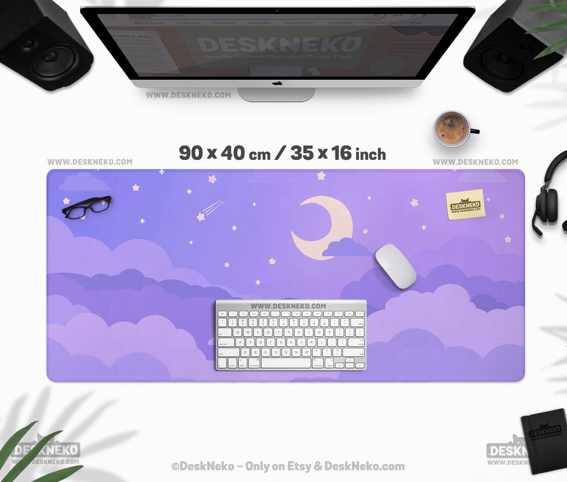 Kawaii Purple Desk Mat Xl, Cute Mouse Pad Xxl, Large Mousepad Clouds ...