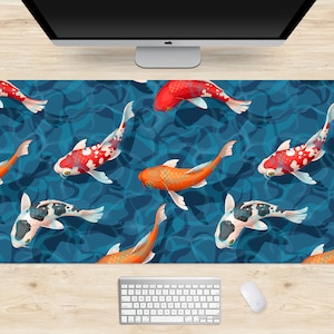 Koi Fish Mousepad, Japanese Desk Mat XL, boho nature mouse pad xxl, extra large gaming deskmat, anime aesthetics, multiple sizes