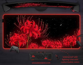 Red Spider Lily bureaumat Death Flower, anime-muismat esthetiek, grote muismat blauweregen demon, XXL gaming-bureaumat rgb led, polssteun