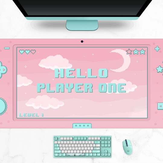 Cute Gaming Desk Mat, Pastel Mousepad Kawaii, XL extra big mouse pad, customizable gift for gamer girls