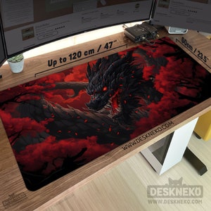 Red Dragon Desk Mat: Play Mat Mouse pad, Black Japanese keyboard deskmat xl, dnd tcg mtg playmat xxl, Large Mousepad led, Custom table matt