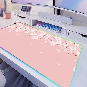 Cherry Blossom Desk Mat pink, Sakura Mousepad flower, pastel peach lofi anime aesthetic, kawaii gaming keyboard mouse pad xxl deskmat kawai 20" x 40" (50x100cm) inches