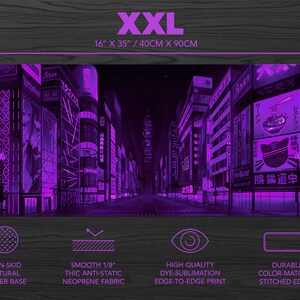 Gaming skrivbordsmatta xl, Tokyo Street musmatta, extra stor skrivbordsmatta anime, Grön turkos Vaporwave Skyline/City skrivbordsmatta, XXL musmatta bild 4