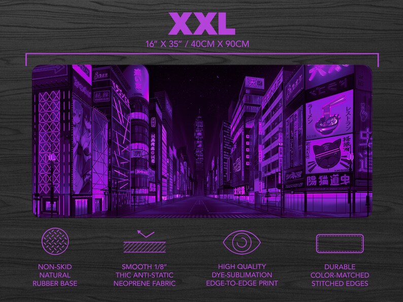 Gaming skrivbordsmatta xl, Tokyo Street musmatta, extra stor skrivbordsmatta anime, Grön turkos Vaporwave Skyline/City skrivbordsmatta, XXL musmatta bild 4