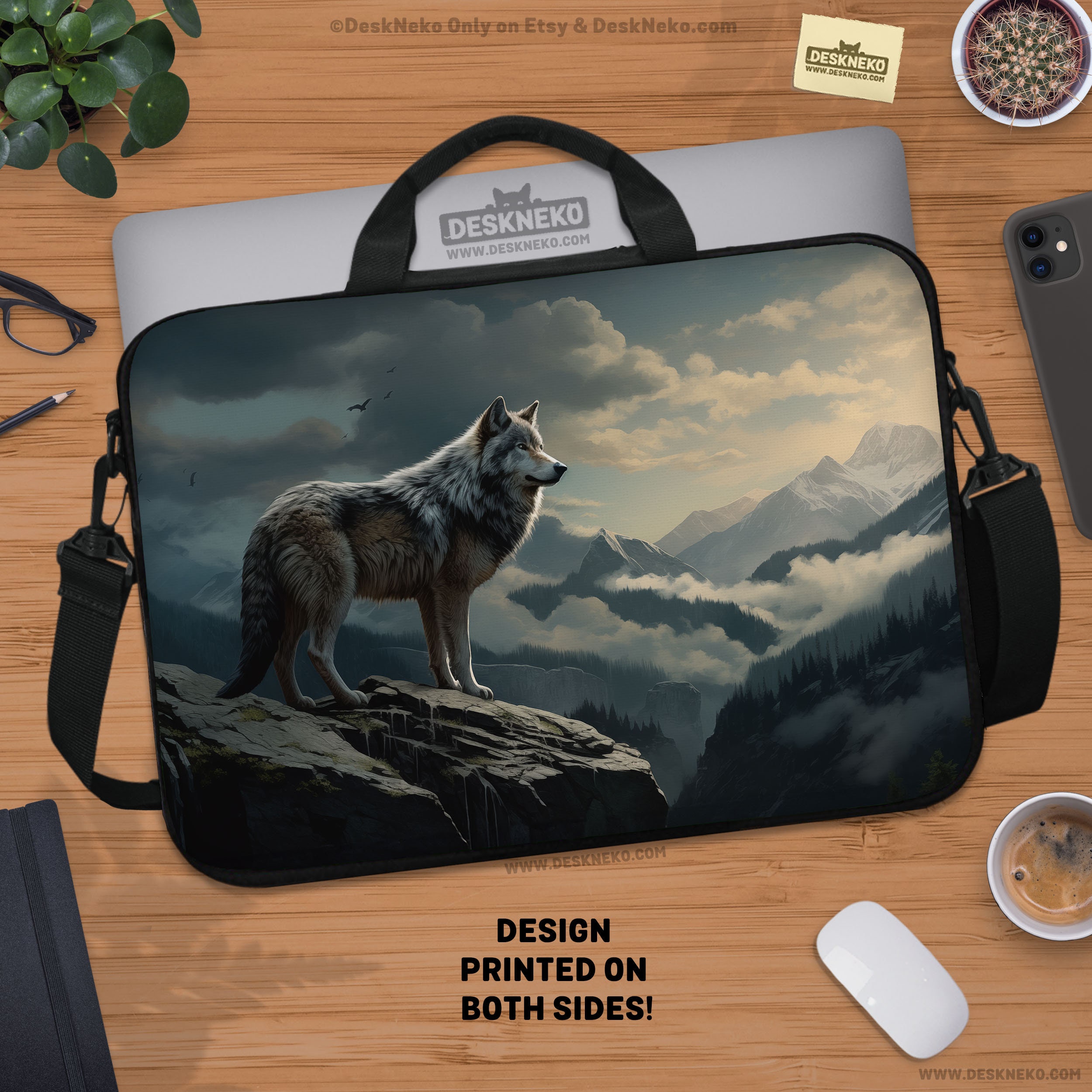 Grey Wolf Laptop Bag or Sleeve Crossbody Tote for Men women