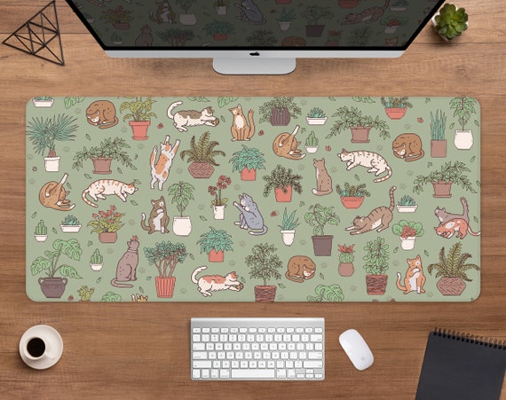 Piante e gatti Tappetino da scrivania verde Tappetino per mouse carino,  boho foglie natura modello marrone neutro beige design, xl grande gaming  deskmat piccolo tappetino per mouse -  Italia