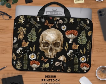 Funda gótica para ordenador portátil, bolso para portátil Cottagecore, Dark Academia Skull Mushroom, funda gótica para ipad air/macbook pro, 10 12 13 14 15.6 17 pulgadas
