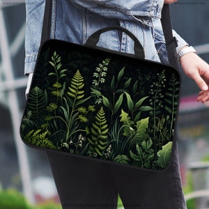 Dark Green Laptop Sleeve, Forest Fern Laptop Bag, shoulder strap handle, Botany Plant cover for ipad/macbook pro 10 13 14 15 15.6 16 17 inch