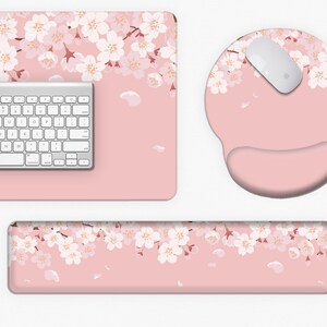 Cherry Blossom Desk Mat pink, Sakura Mousepad flower, pastel peach lofi anime aesthetic, kawaii gaming keyboard mouse pad xxl deskmat kawai bild 6