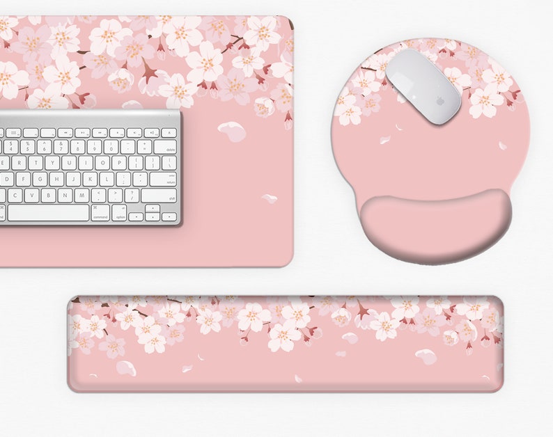 Cherry Blossom Desk Mat pink, Sakura Mousepad flower, pastel peach lofi anime aesthetic, kawaii gaming keyboard mouse pad xxl deskmat kawai bild 6