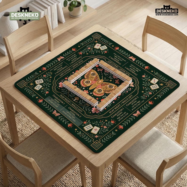 Dark Botanical Mahjong Table Mat With Rules, Floral Moth Game Mat, Beginner Friendly American Mahjongg Gift for Mahjong Host image 15