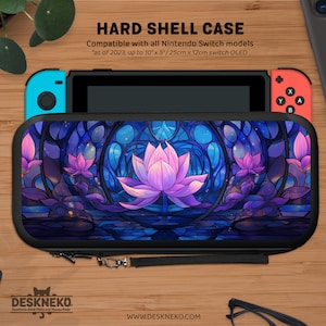 Funda de flor de loto azul para Nintendo Switch, soporte de tarjeta de juego, cubierta de muelle de accesorios Switches, arte japonés púrpura, bolsa de transporte oled lite