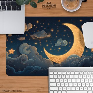 Tappetino Da Scrivania Grande 80x40 Cm Con Motivo Sole E Luna - Morbido, Antiscivolo E Lavabile - Perfetto Per Ufficio, Lavoro E Gaming - Tappetino Per Mouse XL Con Bordi Cuciti