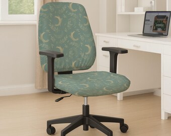Sage green desk chair cover, Minimalist office seat slipcover, Olive tone computer swivel wrap, cottagecore workspace decor, Calming neutral