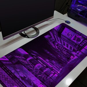 Gaming skrivbordsmatta xl, Tokyo Street musmatta, extra stor skrivbordsmatta anime, Grön turkos Vaporwave Skyline/City skrivbordsmatta, XXL musmatta bild 9