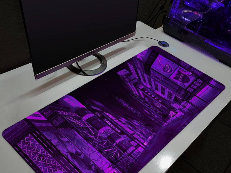 Gaming skrivbordsmatta xl, Tokyo Street musmatta, extra stor skrivbordsmatta anime, Grön turkos Vaporwave Skyline/City skrivbordsmatta, XXL musmatta bild 9
