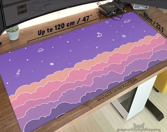 Purple Clouds Desk Mat: Kawaii Mouse pad xl, Cute space sky Deskmat, Anime keyboard Mousepad, Cute Pastel Aesthetic, Gift for gamers