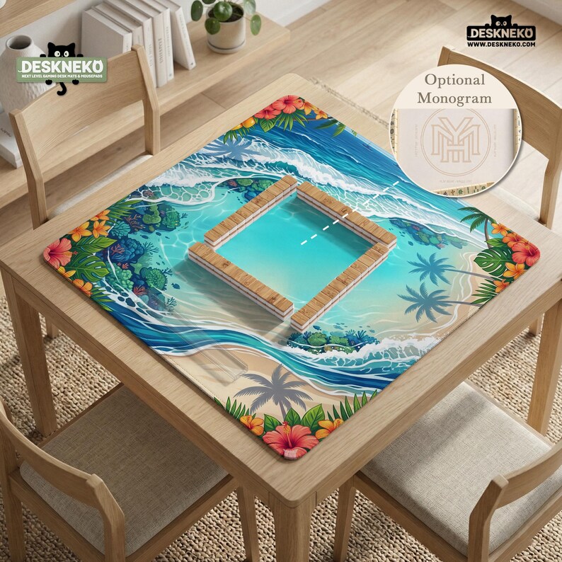 Beach Mahjong Mat, Round Ocean Table Surface, American Mahjong Gift, Coastal Tile Game Night Decor For Summer Hosts image 15