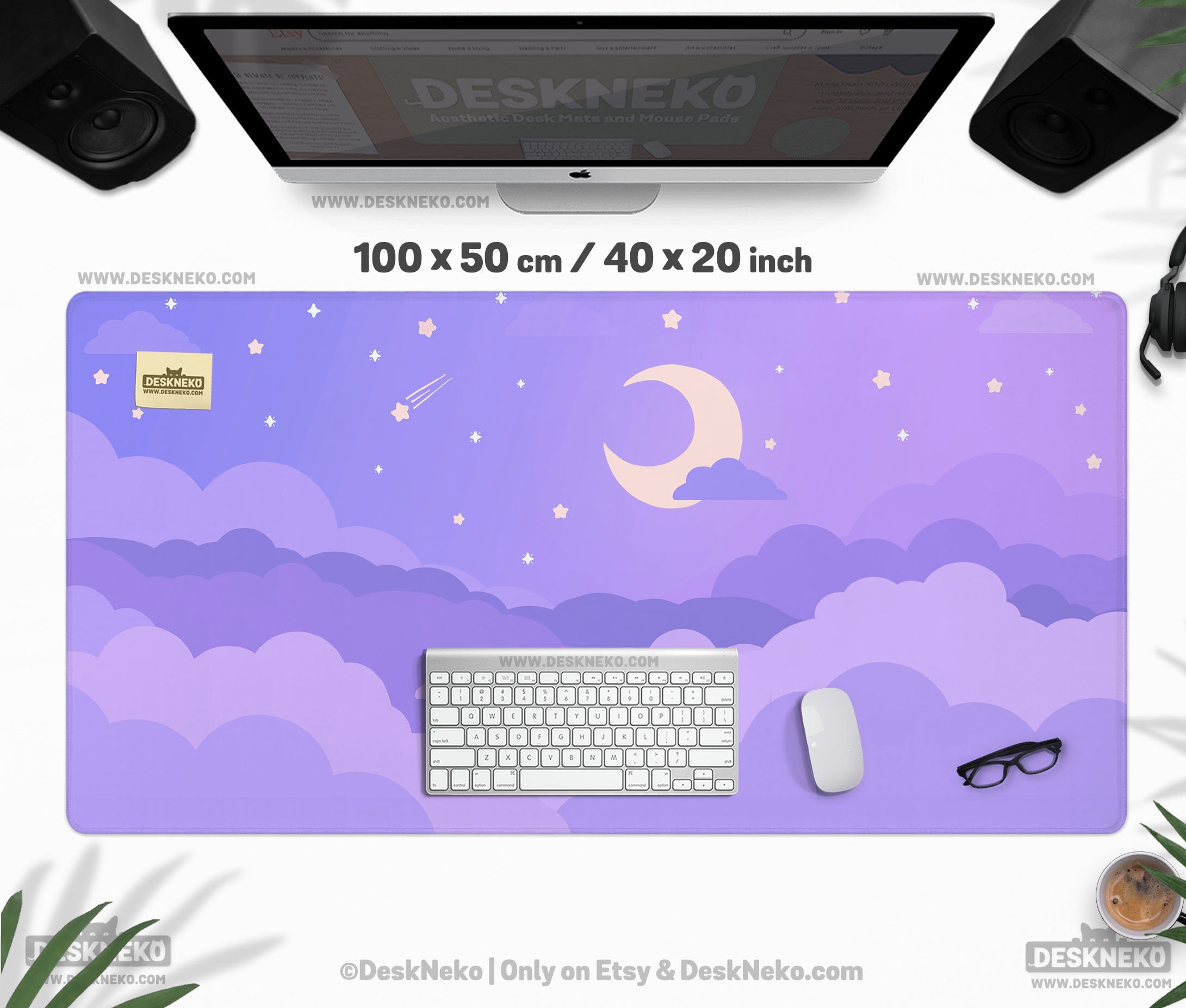 Kawaii Purple Desk Mat Xl, Cute Mouse Pad Xxl, Large Mousepad Clouds ...