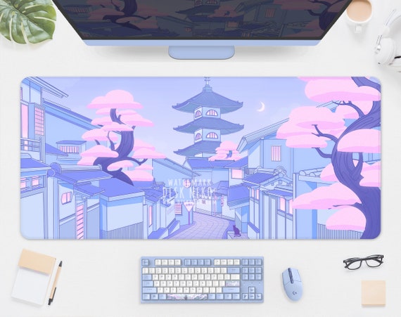 Light Blue Desk Mat, Cute Mousepad Large, Kawaii Anime Aesthetic