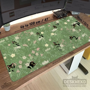 Cute Cats Desk Mat: Kawaii Mouse pad, Green Mousepad xxl, Aesthetic Deskmat extra large xl, Kawai studio art, Cozy Anime Office Decor Gift