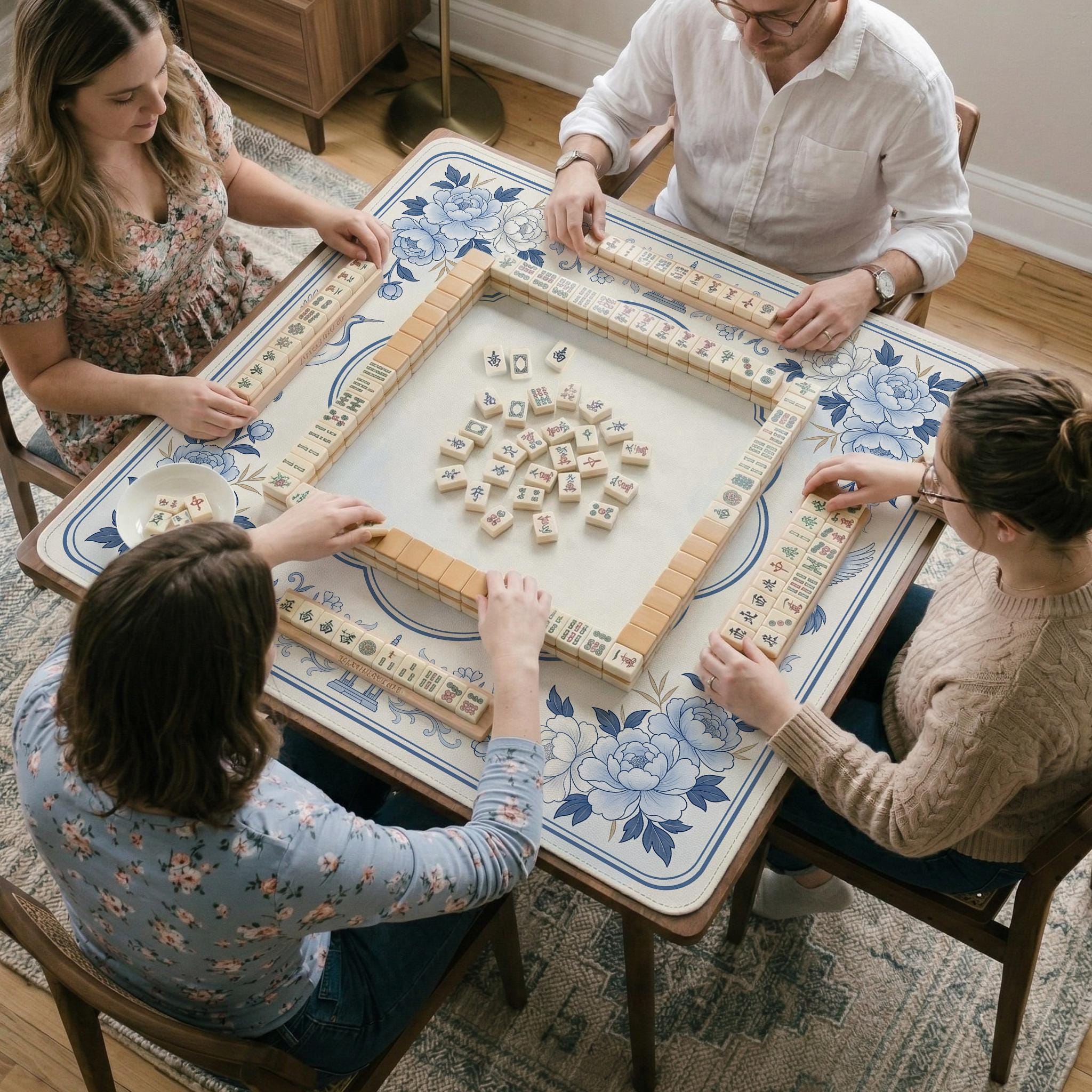 Blue Floral Mahjong Mat image 3