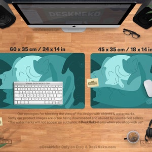 Teal Cats Desk Mat Mouse Pad, Green Mousepad Cute, Kawaii Cat Deskmat xl, Extra Large XXL, Extended table matt led, Aesthetic Office Decor image 5
