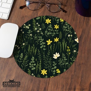 Dark Green Mouse Pad, Botanical Mousepad round, Ergonomic Keyboard Wrist Rest, Deskmat mouse mat small, Nature Desk Decor Accessory gift
