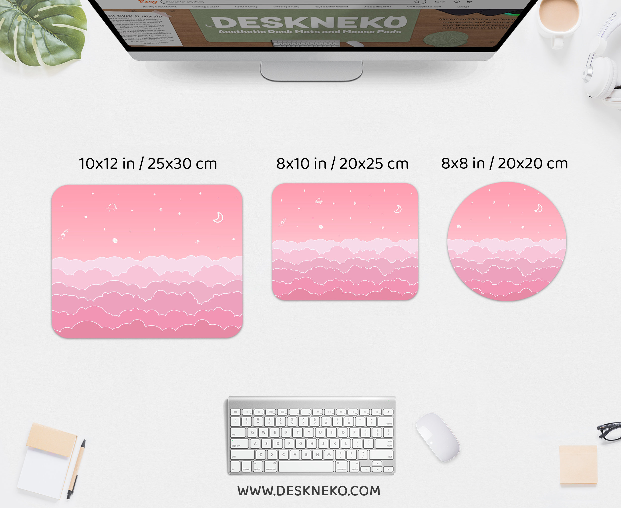 Kawaii Desk Mat Pink, Cute Mouse Pad Aesthetic, Pastel Clouds Sky ...