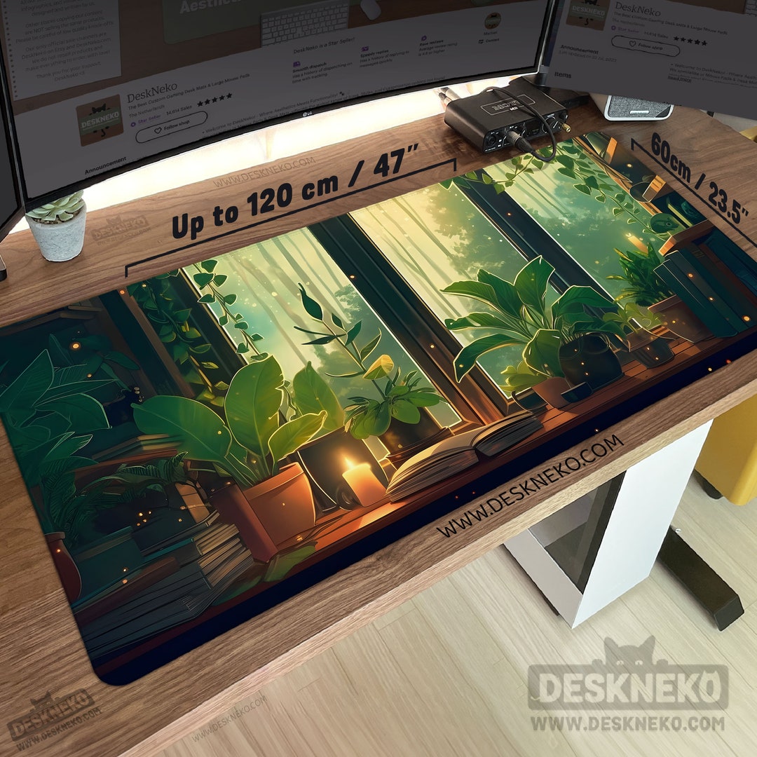 Cozy Desk Mat: Green Mouse Pad Xl, Nature Plants Deskmat Xxl, Cute Lofi ...