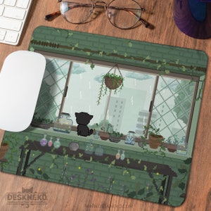 Niedliches Mauspad, grünes Mauspad, Kawaii Katzenpflanzen Natur, weiche ergonomische Tastaturmausmatte mit Handballenauflage, Cottagecore ästhetische Schreibtischmatte
