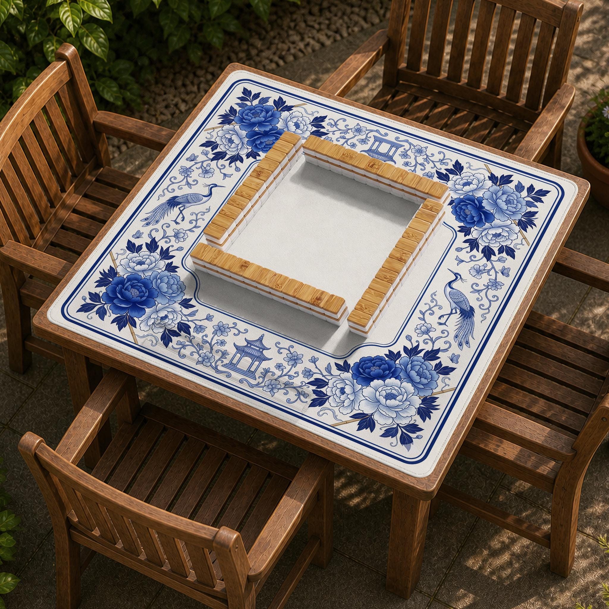 Blue Floral Mahjong Mat image 4