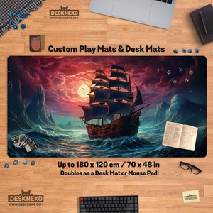 Piratenschip speelmat/bureaumat, tcg mtg kaart/dobbelstenen/bordspel, zeestorm oceaangolven 24x14, gigantische grote gestikte bureaumat/muismat/speelmat