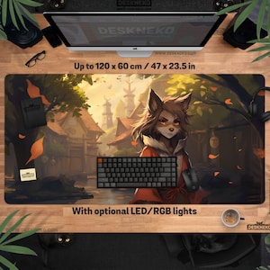 Anime Desk Mat: Mouse pad, Cute Fox Furry Mousepad xl, Lofi Aesthetic Deskmat xxl, Japanese play mat playmat table matt, Wolf Girl Mouse Mat