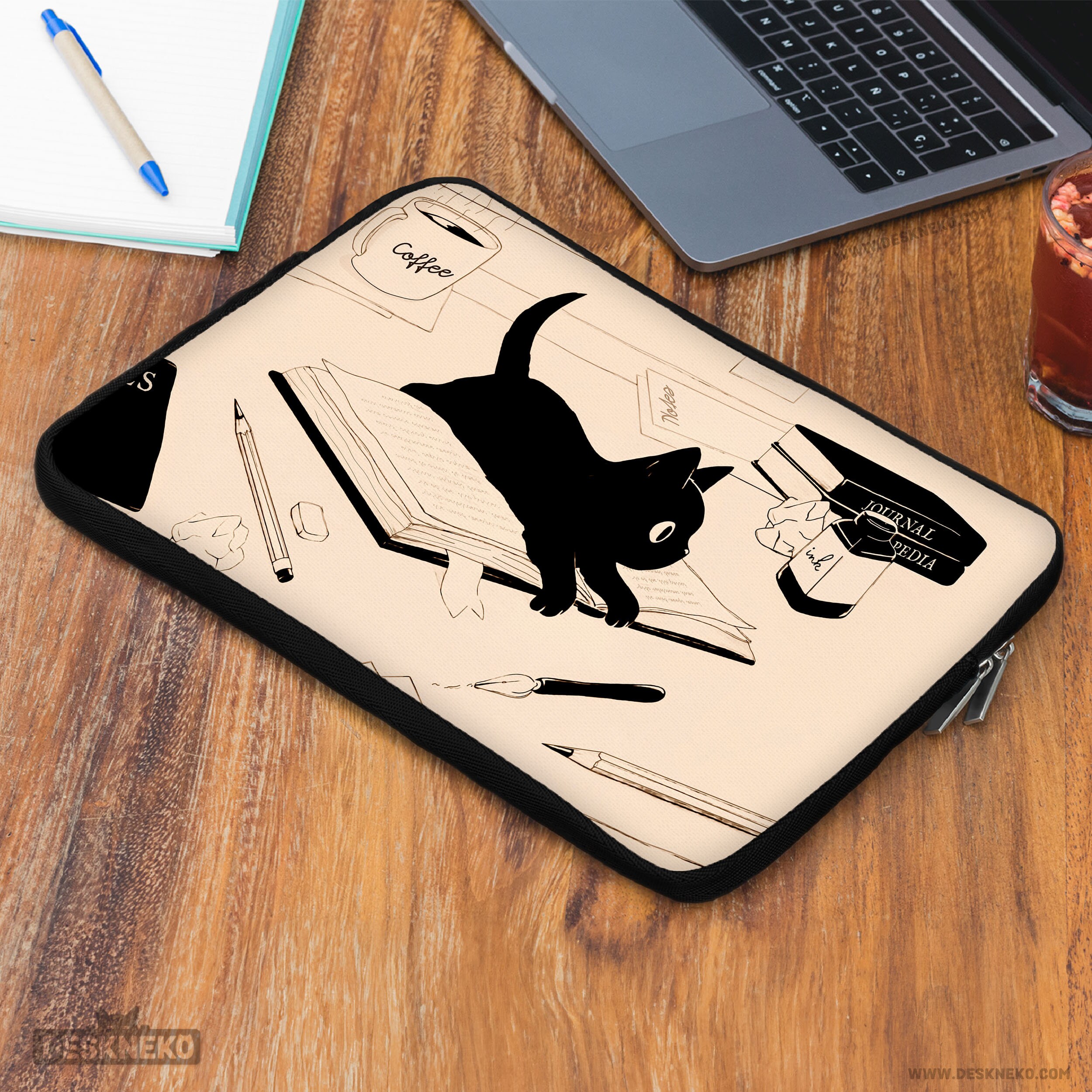Sacoche Ordinateur Portable Motif Chat Noir – 13 à 15,6 Pouces, Tissu Oxford, Bandoulière Amovible - 10